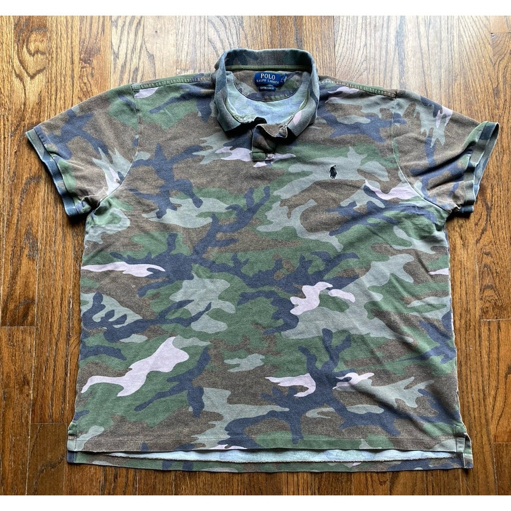 Polo Ralph Lauren Polo Shirt Mens Size 2XL Camo Custom Slim Fit Woodland